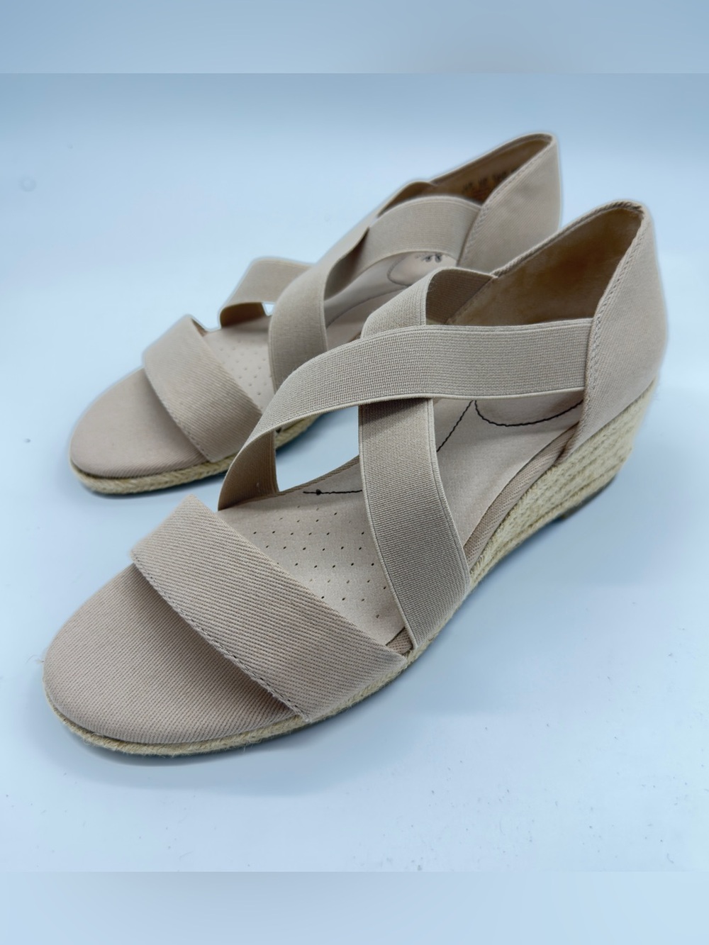 Life Stride Beige Crisscross Espadrille Wedge Sandals
